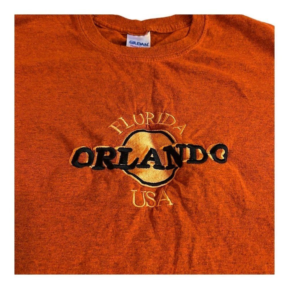 Orlando Florida USA T-Shirt Mens Large Orange Short Sleeve Vintage Souvenir